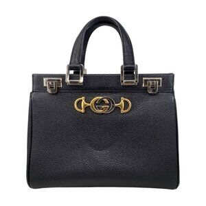 Gucci Handbag Zumi Small Top Handle Bag Leather Logo Black Silver